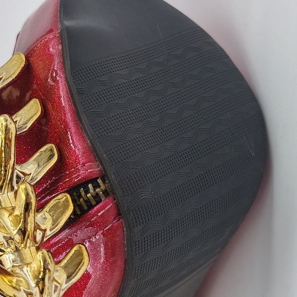 37- Show Story Skull Heel Pink Glitter Platform Heels Sz 10 Open Toe Studded - Picture 12 of 14